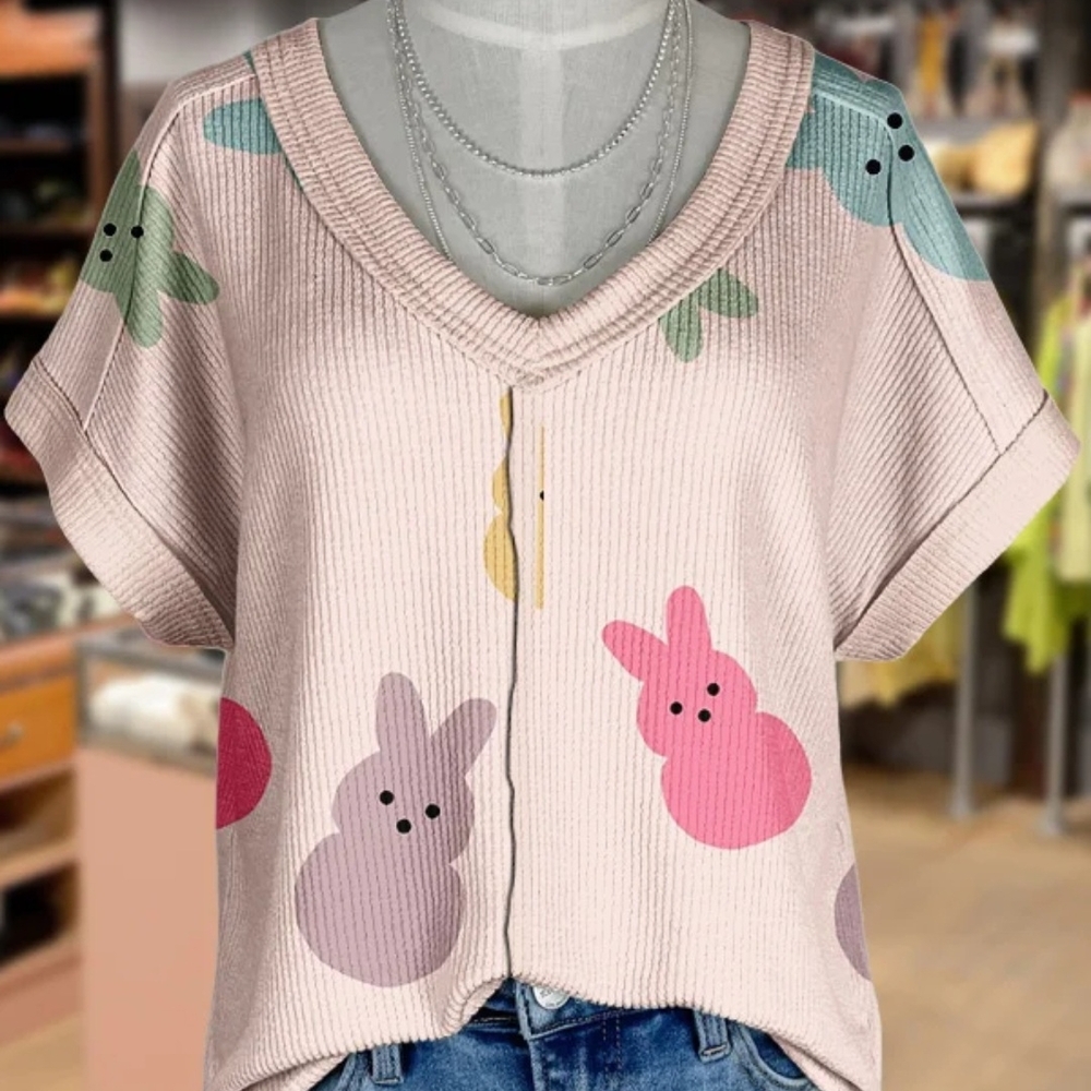 Easter Pink and Green Boxy Ribbed Blouse